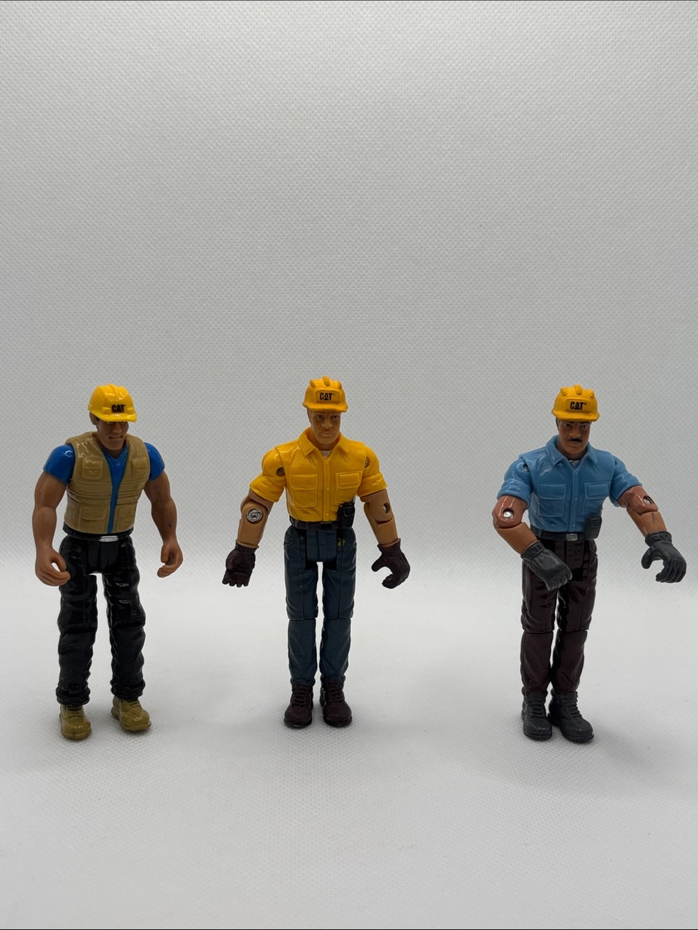 VTG Caterpillar CAT Construction Worker Action Figures - Yellow Helmets Set of 3
